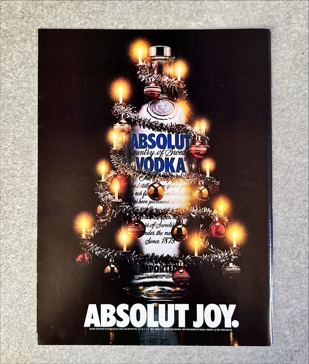 1982 Absolut Vodka: Absolut Joy Vintage Print Ad from New Yorker Magazine